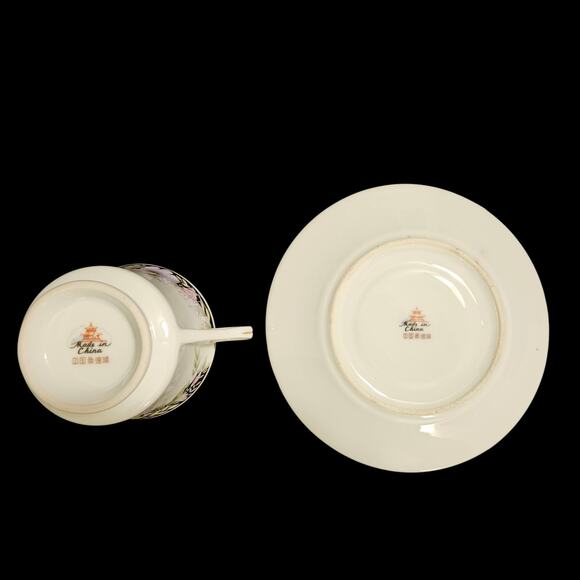 Vintage Floral Teacup & Saucer Set Made in China Pink Purple Flowers, Gold Trim - Picture 6 of 6